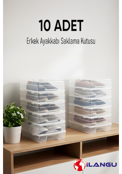 10 Adet Şeffaf Erkek Ayakkabı Saklama Kutusu-hava Kanallı-ayakkabı Düzenleyici Şeffaf