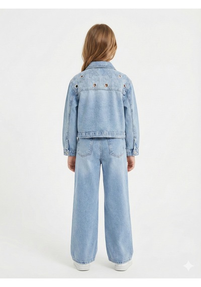 Xo Kids Kız Çocuk 3lü Alt Üst Kombin Takmı 5-13 Yaş Set0480 Mavi