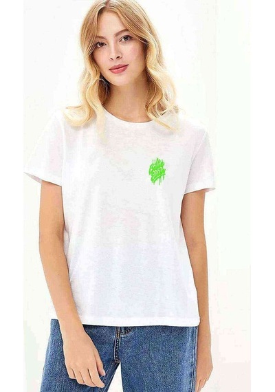 Billie Eilish Logosu Blosh Baskılı Beyaz Kadın Tshirt