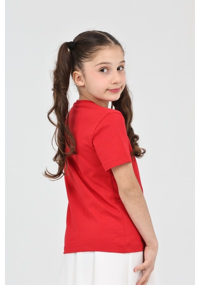 Erdem Kıds Kız Çocuk Kırmızı Düz Baskısız Kısa Kol Basic Casual-okul T-shirt Kırmızı Kırmızı