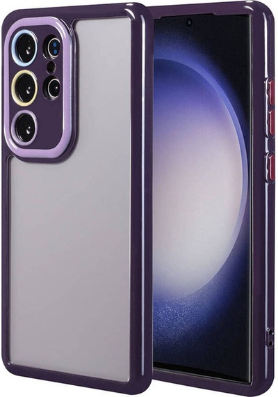 Galaxy S23 Ultra Kılıf Kamera Korumalı Renkli Kenar Ve Çerçeve Tasarımlı Zore Vitamin Kapak Derin Mor