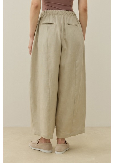 Molene Natürel Barrel Fit Keten Pantolon