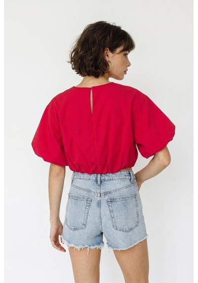 Kadın Bisiklet Yaka Poplin Balon Bluz Db261004 60286231 - Kırmızı