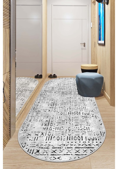 West Home Makinede Yıkanabilir Kaymaz Taban Leke Tutmaz Oval Modern Yolluk Ev Dekorasyonu İçin Gri Kesme Yolluk Wh548 Grey Oval Yolluk