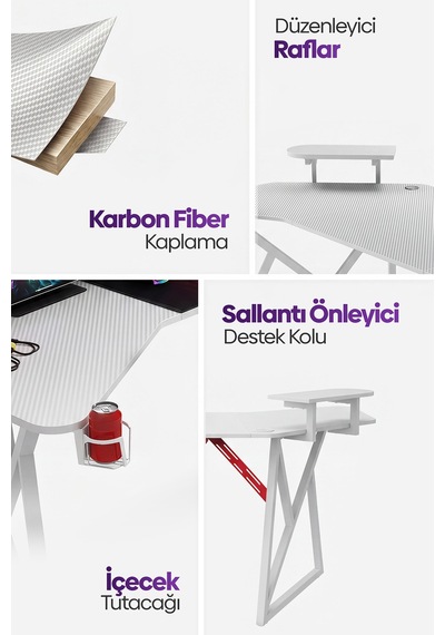 Vortex Kanatlı Oyuncu Masası Beyaz