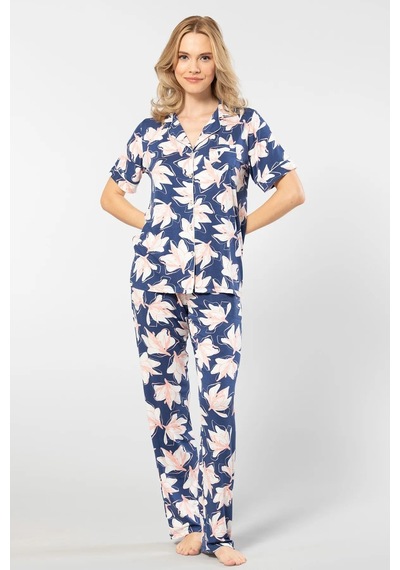 Türen 3355 Kadın Kısa Kollu Gömlek Yaka Pijama Takımı-lacivert Lacivert