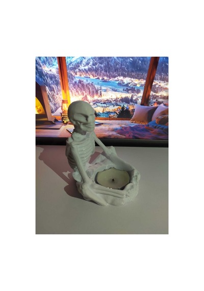 Tealıght Mumluk - İskelet Figür- Beyaz