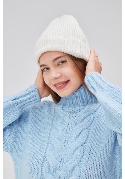 Derikem Basic Şık Standart Lüks Unisex Tiftik Bere Beyaz
