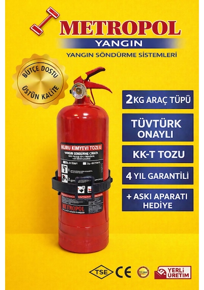 Metropol 2 Kg Tozlu Yangın Tüpü, Yangın Söndürme Tüpü.yangın Söndürücü.tekne Sertifikalı Yangın Tüpü.