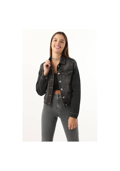 Kadın Cep Detaylı Slim Fit Jean Ceket Siyah 001