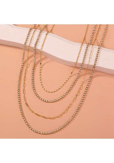 Chavin 2 Katmanlı Taşlı Gold Alloy Kadın Zincir Kolye En24 Altın