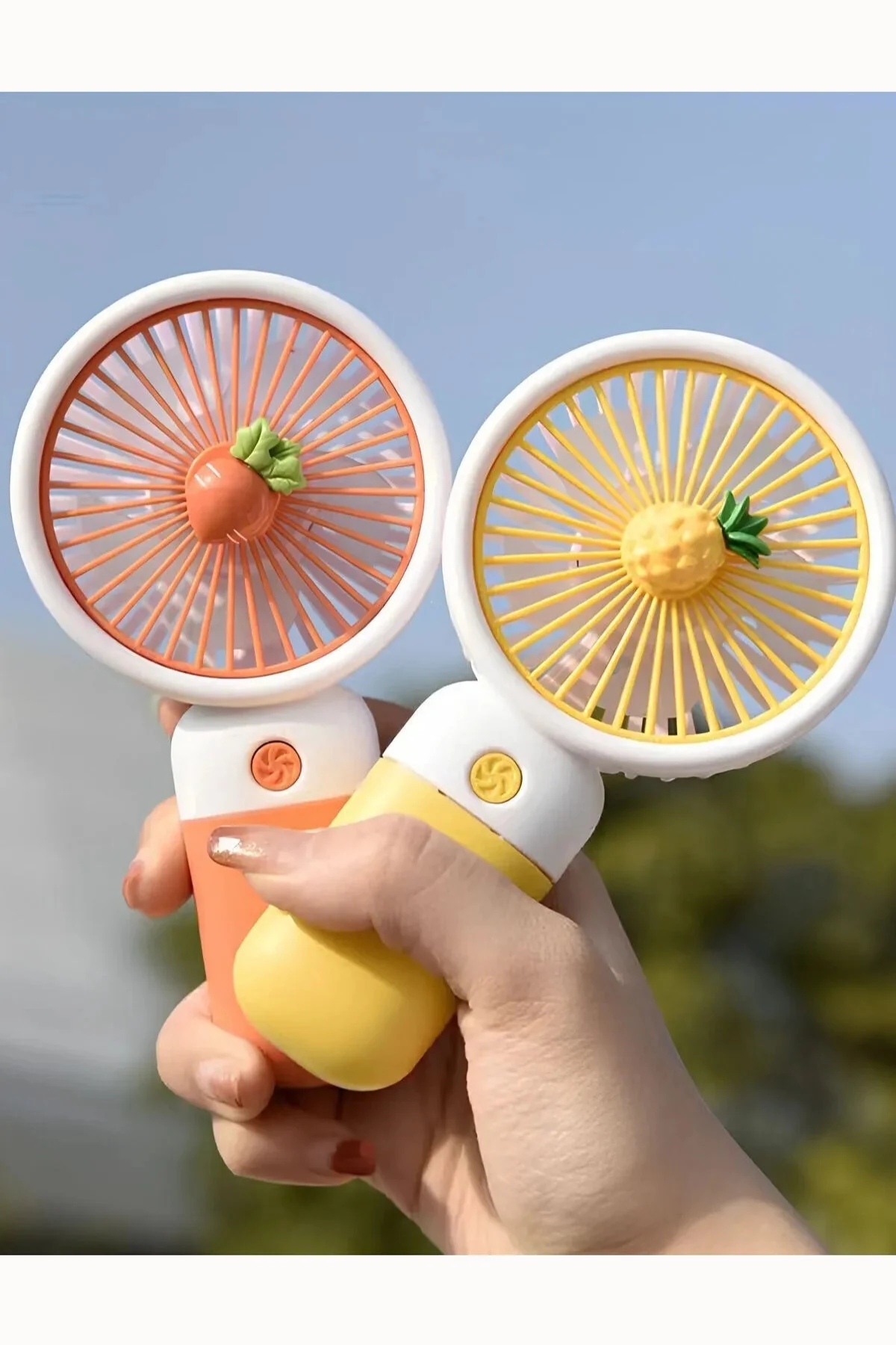 Meyve Figürlü Mini Fan Şarjlı El Vantilatörü Taşınabilir Soğutucu Turuncu