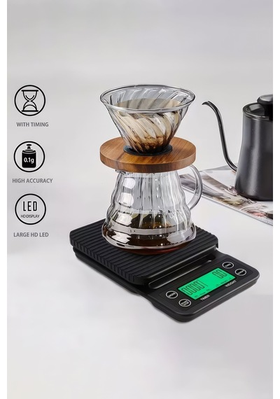Dijital Hassas Kahve Terazi Zaman Ayarlı Kahve Dripper Tartı 3 Kg / 0.1 Gr Thr389