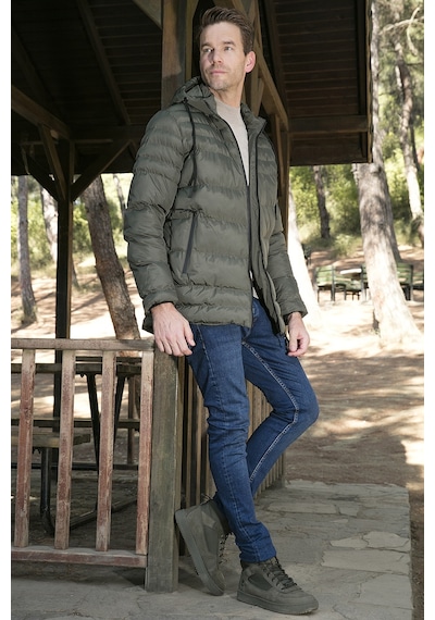 Buratti Su Itici Slim Fit Soğuğa Ve Rüzgara Dayanıklı Kapüşonlu Şişme Erkek Mont 649005 Haki