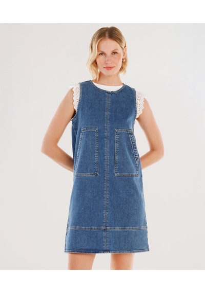 Yargıcı Cepli Kısa Denim Elbise 25ykel7004x 515 Mavi