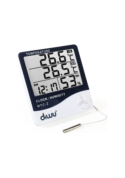 Diwu Htc-2 Problu Termometre Nem Ölçer Saat Takvim N11.207