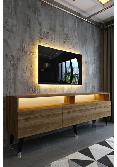 Resital Ledli Tv Sehpası - Led Işıklı - Ceviz - W9017-2