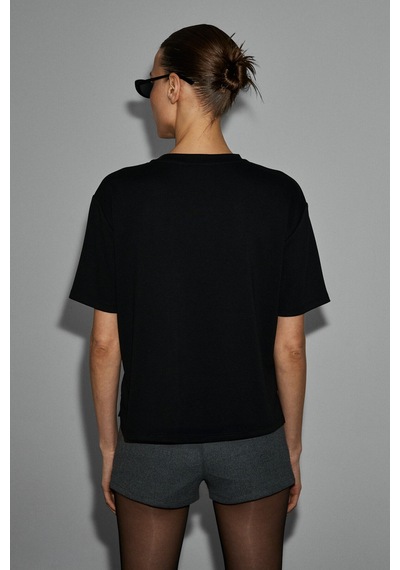 Grımelange Colena Kadın Organik Pamuklu Bisiklet Yaka Oversize Fit Kısa Kollu Siyah T-shirt Siyah