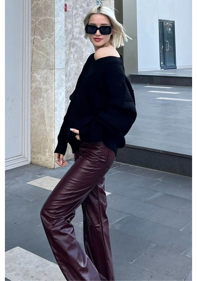 Madmext Siyah Oversize V Yaka Triko Kazak Mg1440 Siyah