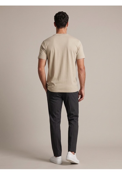Maccali Erkek Bej Rise Baskılı Bisiklet Yaka Bol Kesim Tişört