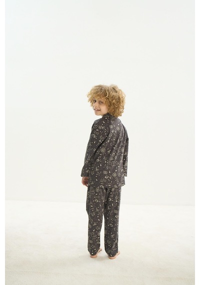 Sevim Erkek Çocuk Uzun Kol Önden Düğmeli Füme Pijama Takım C5t1n7o8 001