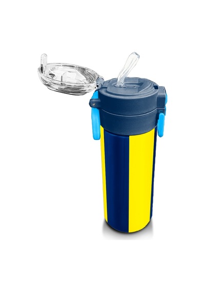 Coral High Kids Sarı Lacivert Çubuklu Pipetli Ve Direkt İçim Çelik Termos 500 Ml 31791