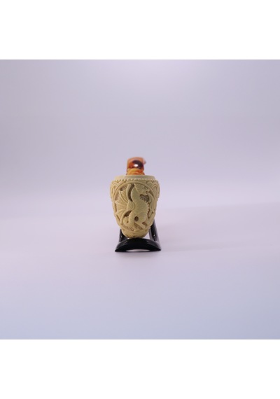 El Oyması Lületaşı Ejderha Ve Geleneksel Motifli Pipo İmzalı %100 Blok Taş Handmade Meerschaum