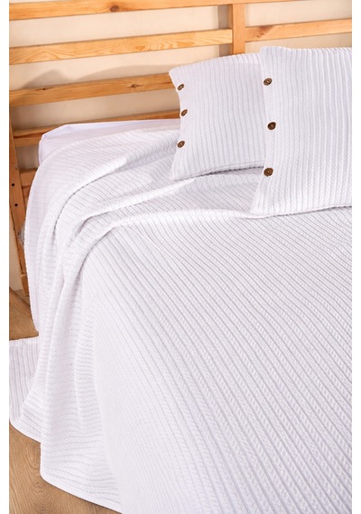 Tek Kişilik Örgü Desen Pike Yatak Örtüsü Seti 160x230 Cm Pike 50x70 Cm Yastık Beyaz