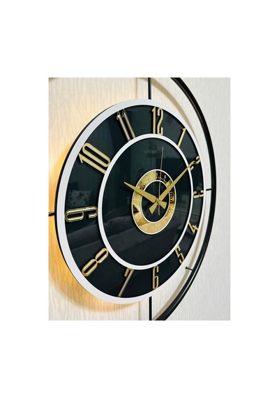 Pey Aksesuar Metal Camlı Duvar Saati 60x80 Cm Büyük Boy Işıklı Gerçek Cam Siyah-füme-beyaz-gold M61-siyah-füme-beyaz-gold