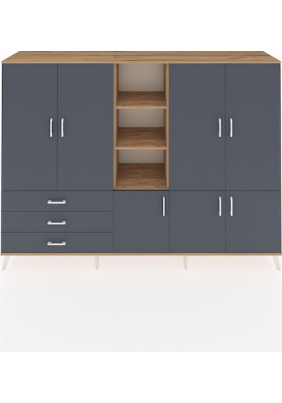 Hyperion Dolap 11 Raflı 3 Çekmeceli 7 Kapaklı 220x44x163 Çam-antr Çam-antrasit
