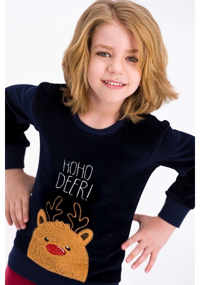 Rolypoly Hoho Deer Lacivert Erkek Çocuk Kadife Eşofman Takımı 5274-25139 Lacivert