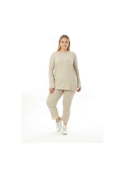 Modasehle Büyük Beden Uzun Kollu Yüksek Bel Beli Lastikli Yırtmaçlı İnce Pijama Takım Uzun-krem Modasehle Büyük Beden Uzun Kollu Yüksek Bel Beli Lastikli Yırtmaçlı İnce Pijama Takım Uzun-krem