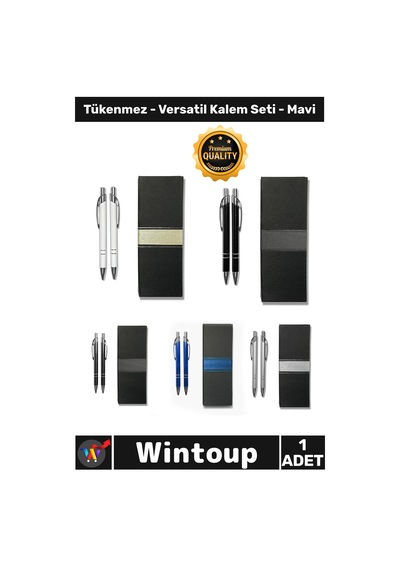 Kalem Lüks Ofis Yazım Gereçleri Şık Kaliteli Promosyon Ergonomik Tükenmez Versatil Kalem Seti Mavi