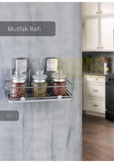 Jet's Home Mutfak Rafı Paslanmaz Banyo Rafı Yapışkanlı Baharatlık Tek Katlı Köşelik Şampuanlık Krom 12x31x13 Diğer