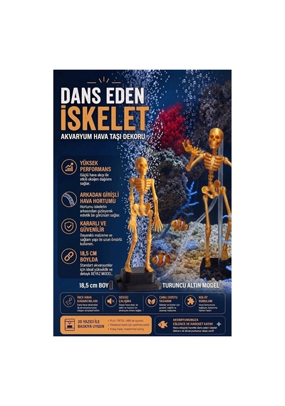 3d Baskı Turuncu Dans Eden İskelet Akvaryum Hava Taşı 18,5 Cm