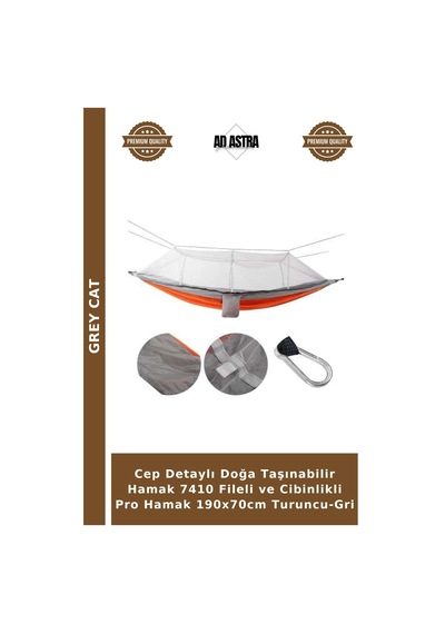Cep Detaylı Doğa Taşınabilir Hamak 7410 Fileli Ve Cibinlikli Pro Hamak 190x70cm Turuncu-gri Çok Renkli