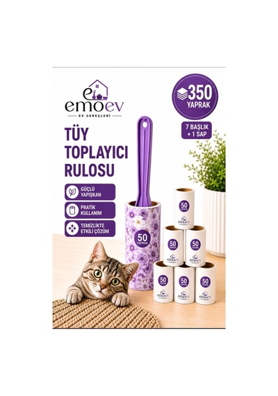 Tüy Toplayıcı Rulo Seti 7 Başlık 350 Yaprak Kedi Köpek Tüyü Ve Toz Toplayıcı