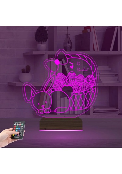 Luvivia Paskalya Tavşan Yumurta Çocuk Odası Kişiye Özel 3d Lamba - Masa Gece Lambası V1 Şeffaf