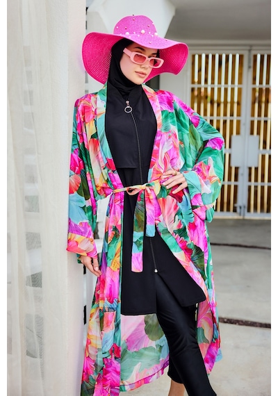Remsa Mayo Remsa Tesettür Mayo Üzerine Tek Kaftan Kimono Pareo Pembe01 Rp033 Ayşe Pembe01