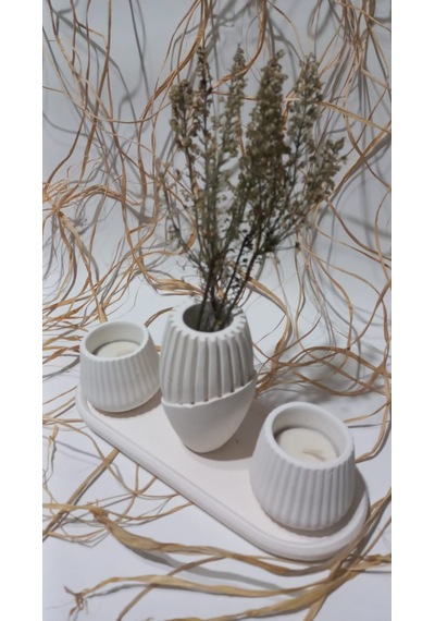 İskandinav Vazolu Tabaklı Tealight Mumluk Set