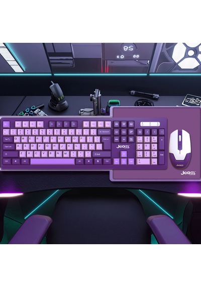 Mor & Pembe Klavye + Mouse + Mousepad Seti - Masaüstü Klavye Mouse Seti 2.4 Ghz Diğer