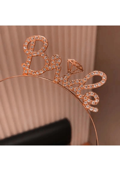 Mey İthalat Rose Gold Renkli Taşlı Bride Gelin Tacı El Yazısı Yazı Tipiyle Altın - Gül