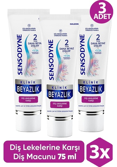 Sensodyne Klinik Beyazlık Diş Lekelerine Karşı Diş Macunu 75 Ml 3 Adet
