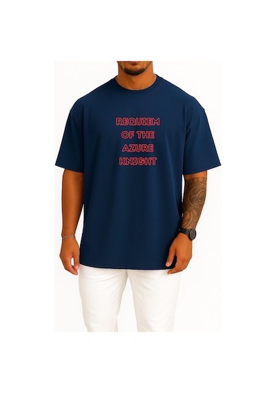 Bahriyeli Collection Oversize Requiem Of The Azure Knight Anime Göğüs Baskılı Unisex T-shirt Lacivert