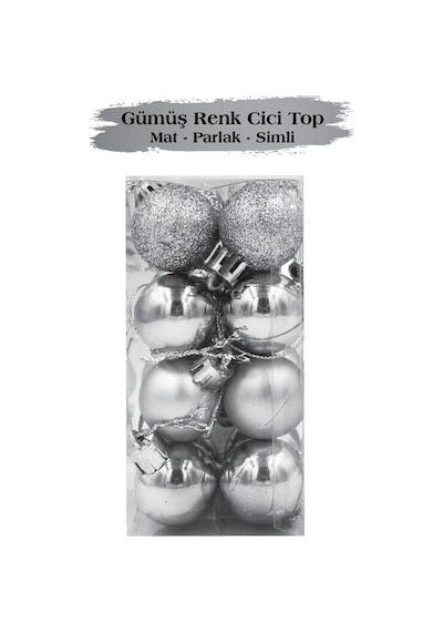 Yılbaşı Top Süs 3 Cm Mat Simli Parlak Gümüş 16lı