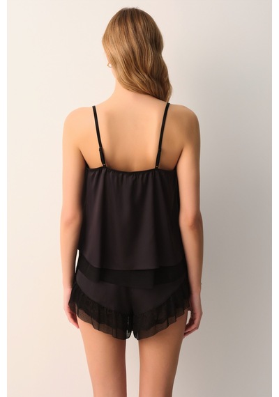 Suwen Vivienne İnce Askılı Dantelli Pijama Üstü St4450607012 Siyah
