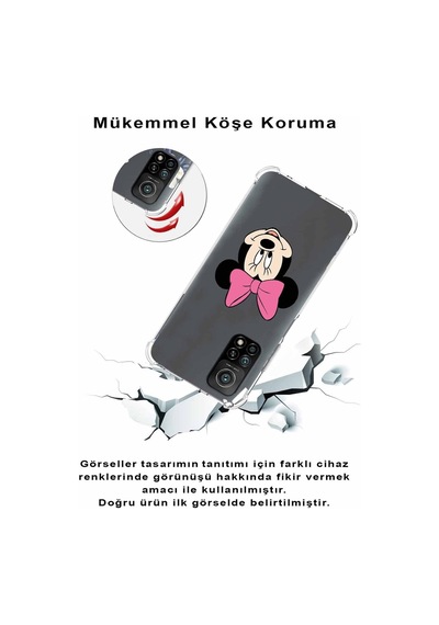 Xiaomi Redmi K20 Köşe Korumalı Antişok Kapak Minnie Mouse Tasarımlı Şeffaf Kılıf