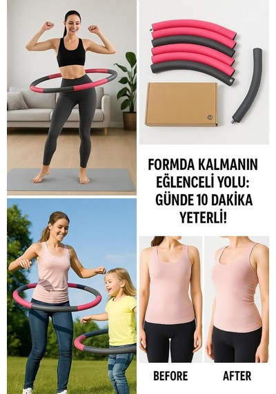 1500 Gr Hula Hoop Egzersiz Çemberi +5'li Latex Direnç Bandı, Tek Ebat, 1500hlpp, Pembe Çok Renkli