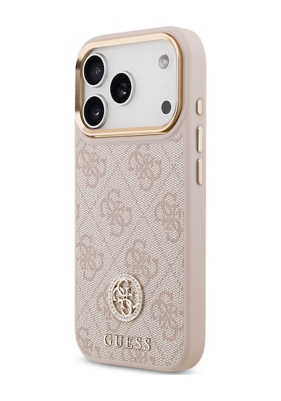 Apple Uyumlu iPhone 17 Pro Kılıf Guess Lisanslı M-safeli Gold Metal Kamera Çerçeveli Taşlı 4g Logolu Pembe Pembe