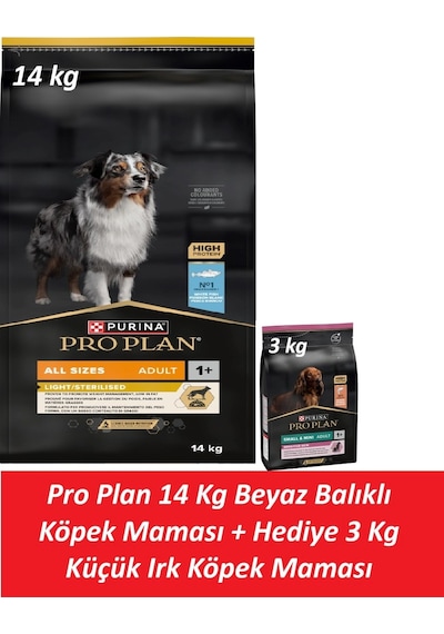 Pro Plan 14 Kg Beyaz Balıklı Köpek Maması + Hediye 3 Kg Küçük Irk Köpek Maması